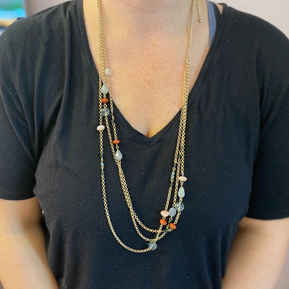 Women's Gold Necklace with Colored Beads